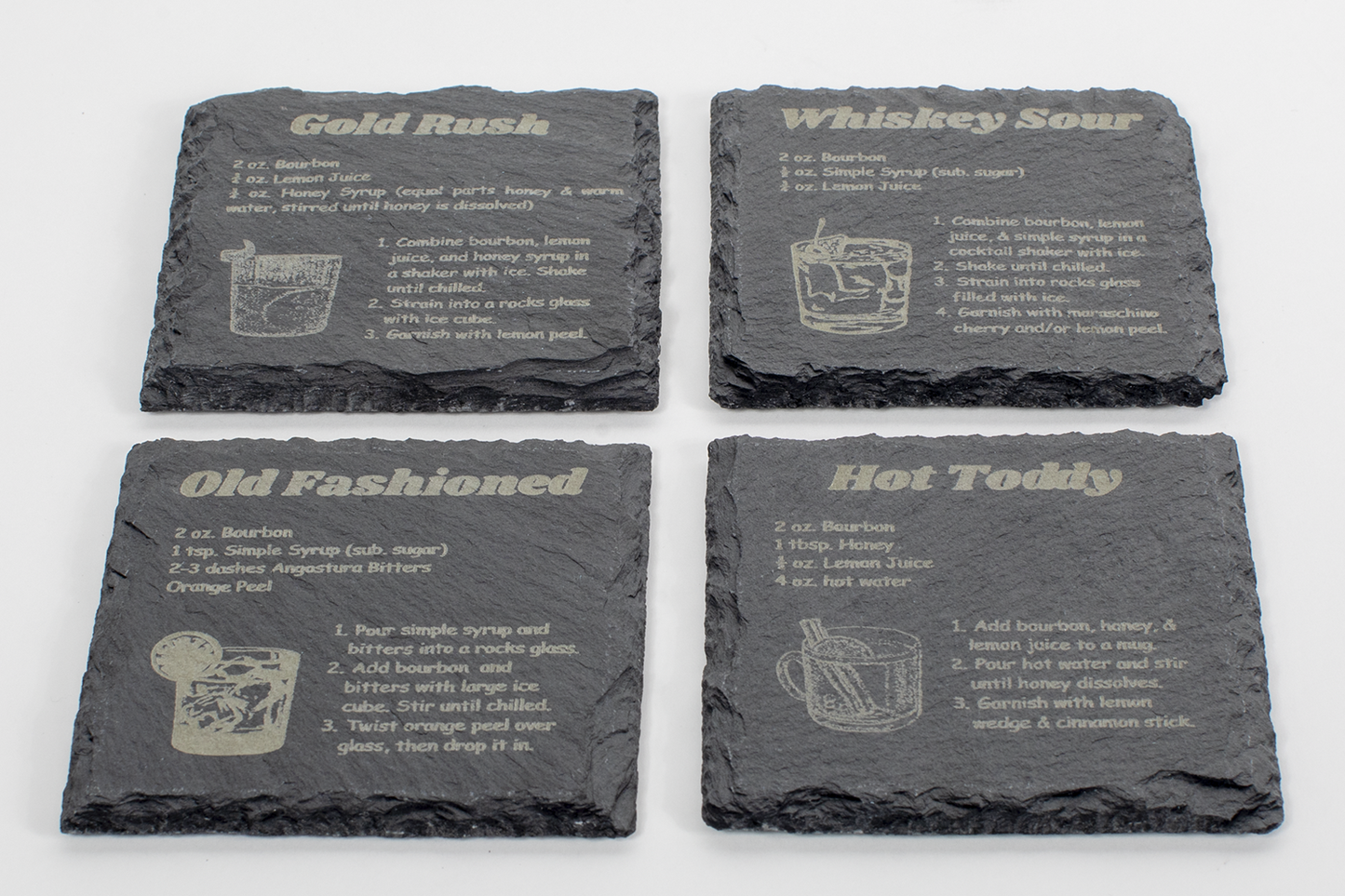 Bourbon Recipe Slate Coaster Set
